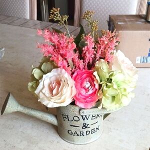 Floral Design Watering Can By Valeri/QVC, Vibrant Spring Colors,faux Flowers,New